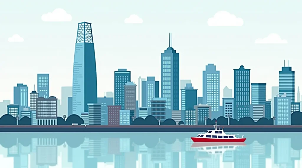 A skyline photo of London’s financial district, like Canary Wharf.