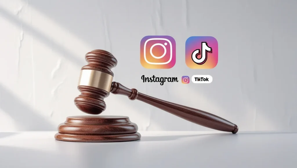 Legal documents with Instagram and TikTok icons.