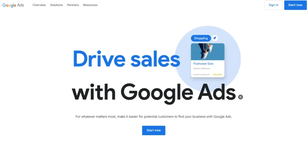 Google Ads account setup page