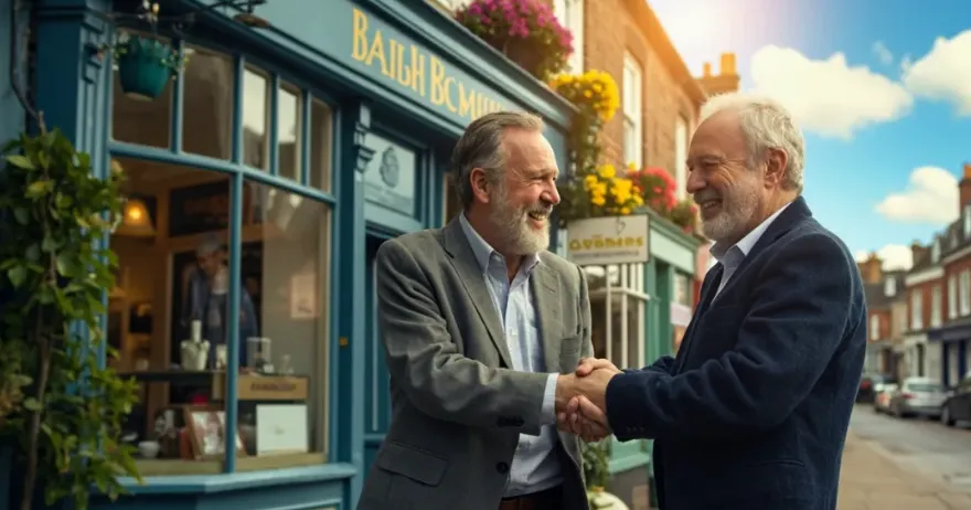 Two UK small business owners shaking hands.