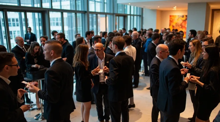 Group of UK business professionals networking.