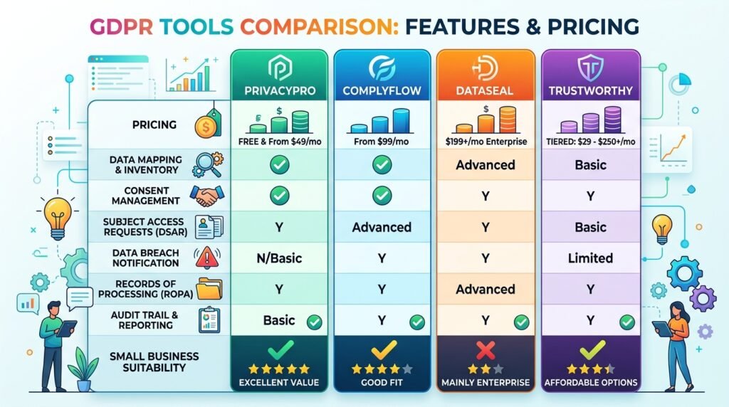 GDPR compliance software comparison table small business UK