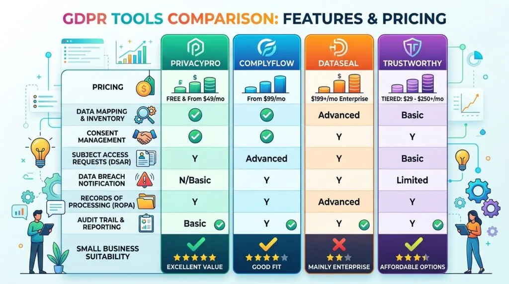 GDPR compliance software comparison table small business UK