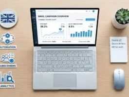 Best email marketing software UK 2026 comparison on laptop screen showing campaign dashboard