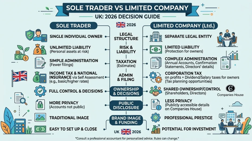 Sole Trader vs Limited Company UK 2026: Tax, NI, and When to Switch