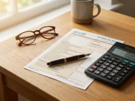 UK HMRC tax document and calculator on a desk representing capital gains tax on business assets 2026
