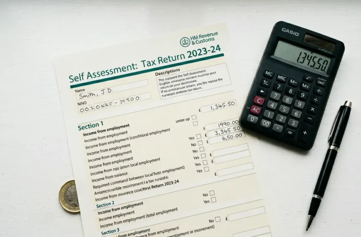 UK corporation tax rate 2025/26 — tax document, calculator and pen on a white desk