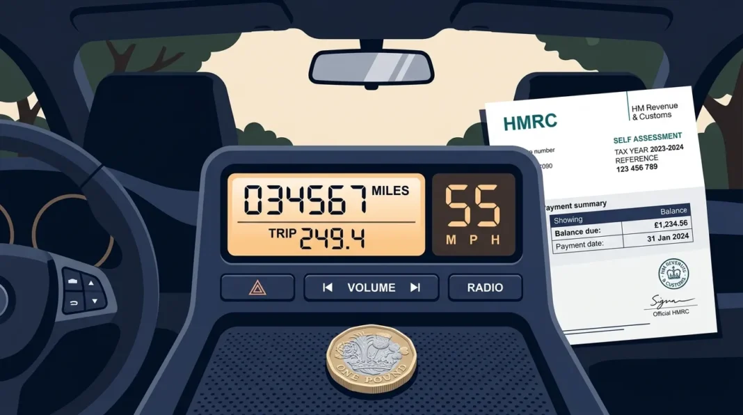 Illustration representing HMRC mileage allowance claim for 2025/26 tax year in the UK
