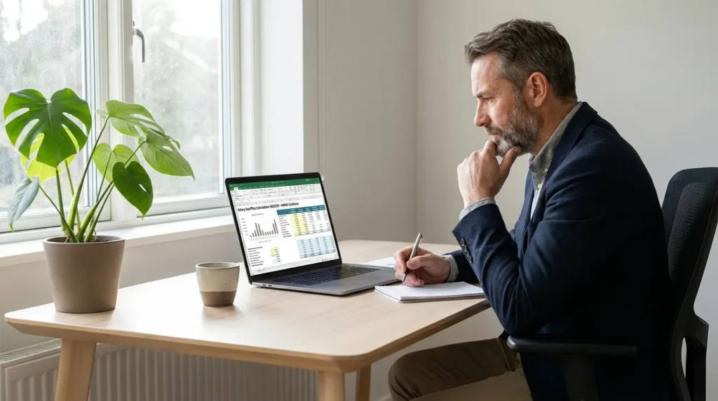 Business owner reviewing salary sacrifice pension calculation to reduce employer NI costs in 2025/26