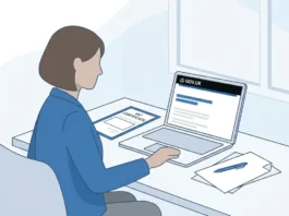 UK business owner completing VAT registration online through GOV.UK on a laptop at a clean desk