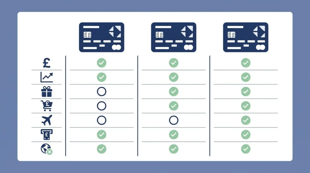 Illustration comparing UK business bank account features side by side