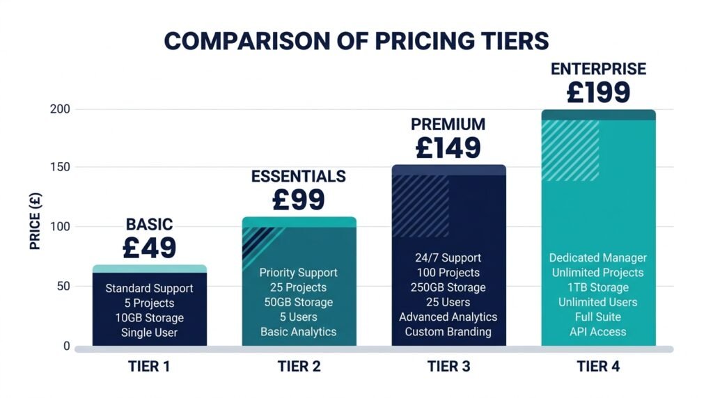 Bar chart comparing Google Workspace and Zoom Workplace UK pricing tiers in GBP