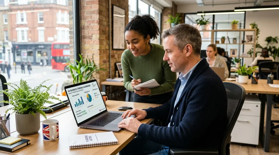 UK employer and apprentice reviewing 2026 Growth and Skills Levy funding on a laptop
