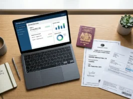 UK business owner preparing documents to open a business bank account