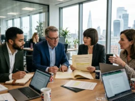 What is a Shareholder Agreement? UK Guide for Founders UK business partners reviewing a shareholder agreement contract in an office