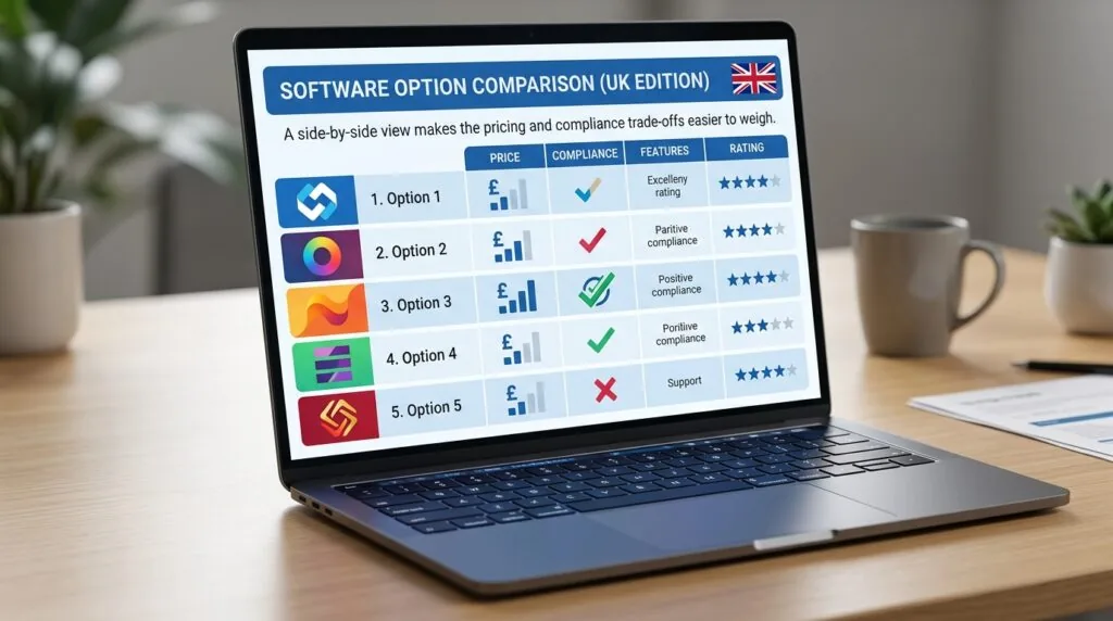 Comparison table of top live chat software options for UK small businesses