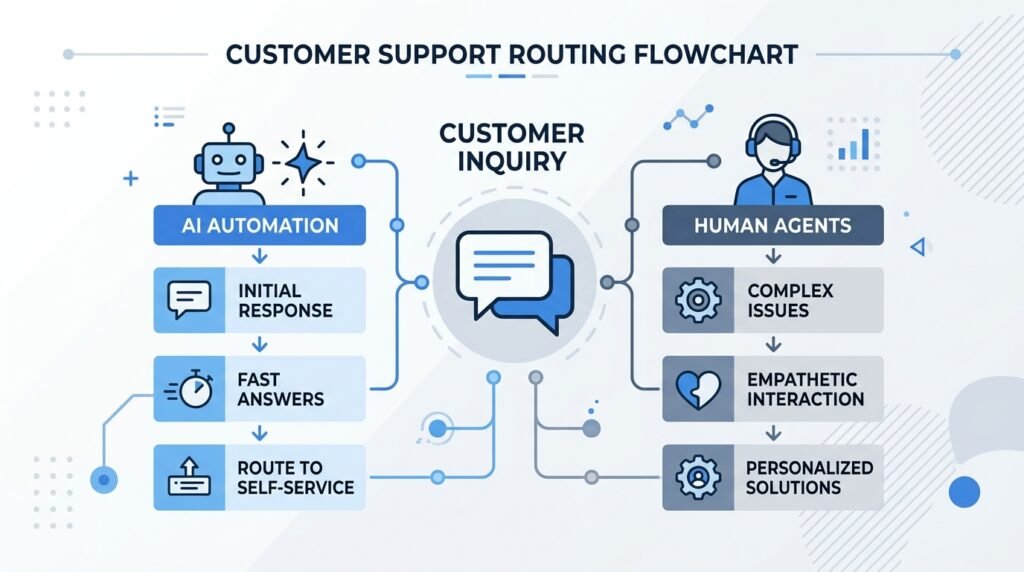 Diagram showing decision between live agent chat and AI chatbot for small business