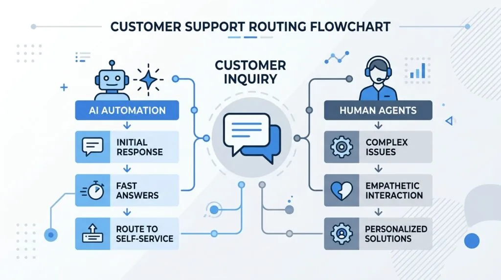 Diagram showing decision between live agent chat and AI chatbot for small business