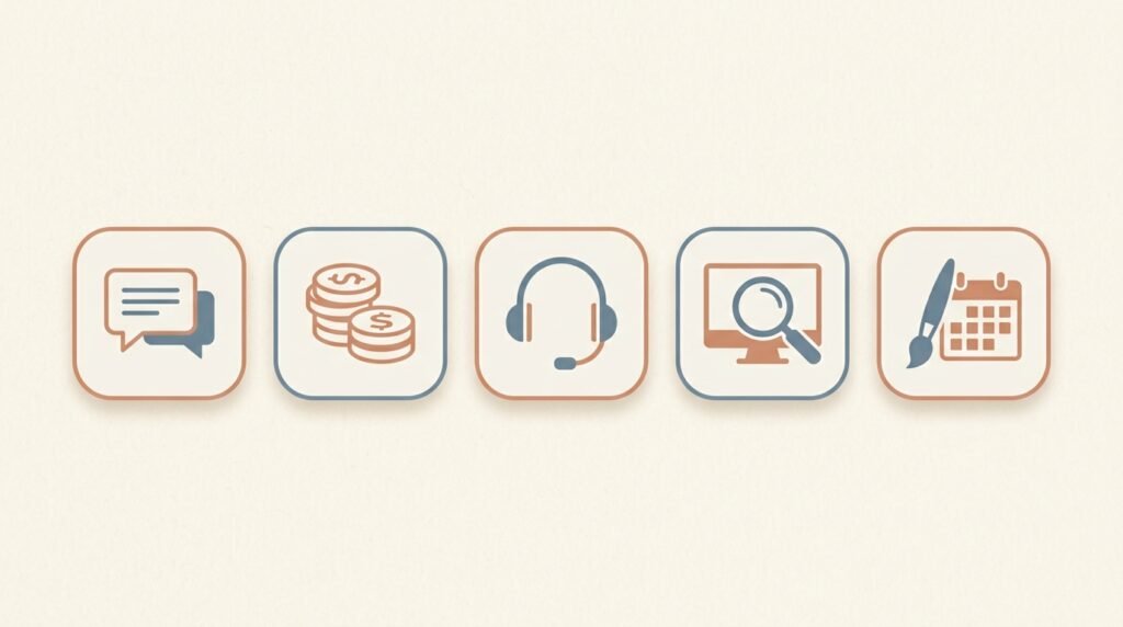 Icons representing five categories of AI tools for UK small businesses