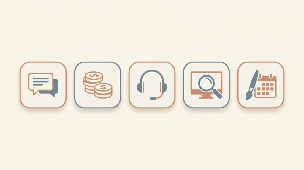 Icons representing five categories of AI tools for UK small businesses