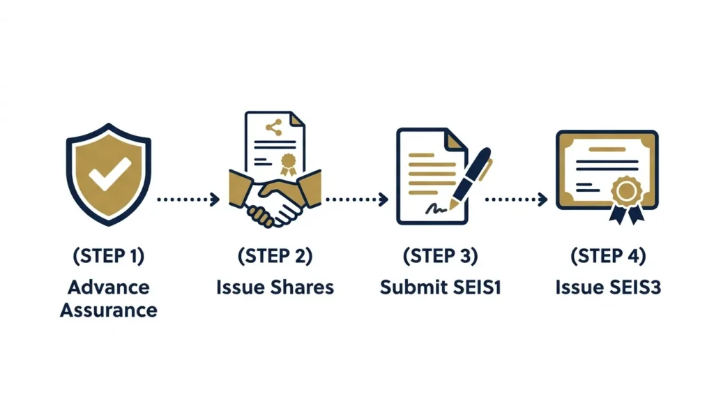 Timeline diagram of the four steps in the UK SEIS application process for founders