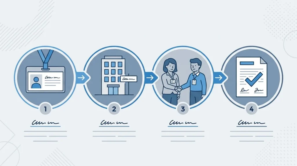 Step-by-step checklist illustration for registering a UK limited liability partnership at Companies House.