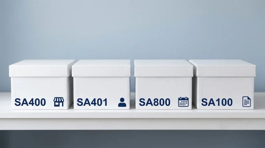 Cheat sheet showing the difference between HMRC forms SA400, SA401, and SA800 for UK partnerships