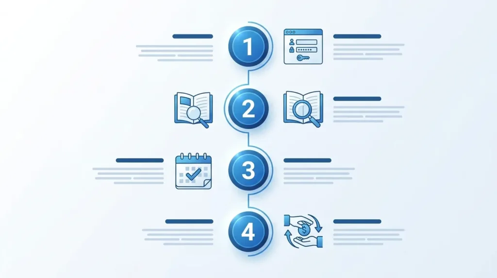 Four-step diagram of setting up a Digital Apprenticeship Service account for UK employers