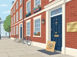 What is a Registered Office Address? Rules, Privacy & UK Requirements UK registered office address building with official mail arriving, representing Companies House requirements