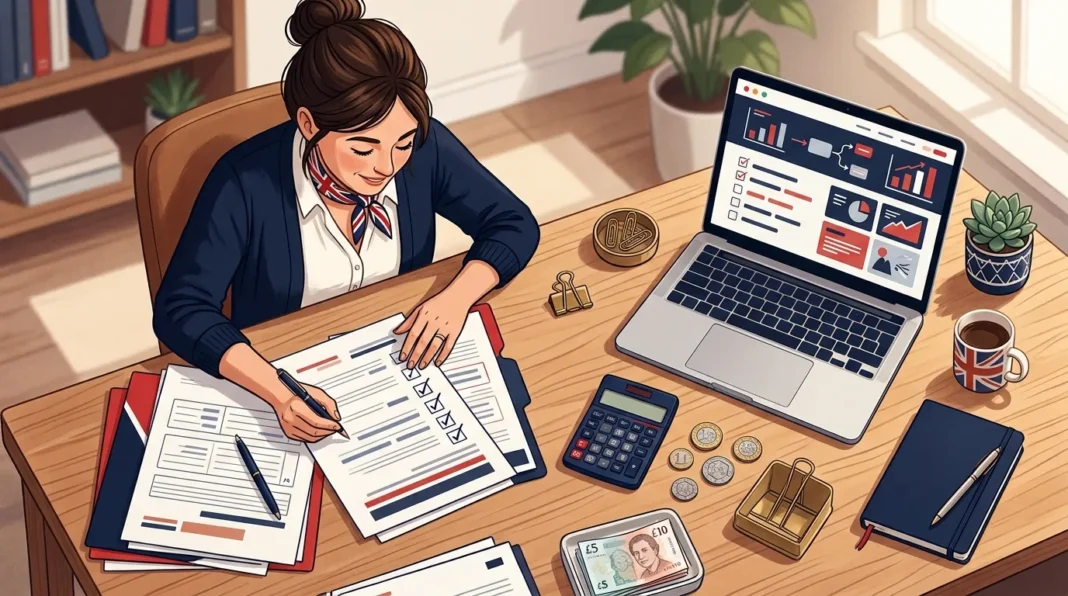 UK small business owner reviewing 2026 business grant application paperwork and funding checklist ---