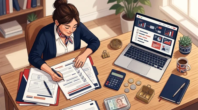 UK small business owner reviewing 2026 business grant application paperwork and funding checklist ---