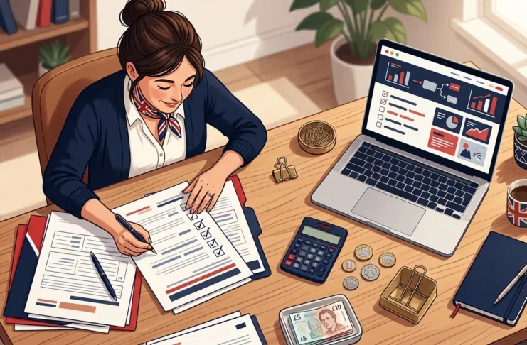 UK small business owner reviewing 2026 business grant application paperwork and funding checklist ---