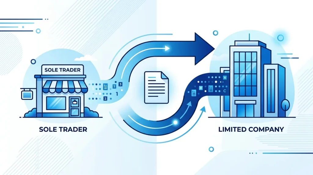  Diagram showing how Form VAT 68 transfers a VAT registration from a sole trader to a UK limited company.
