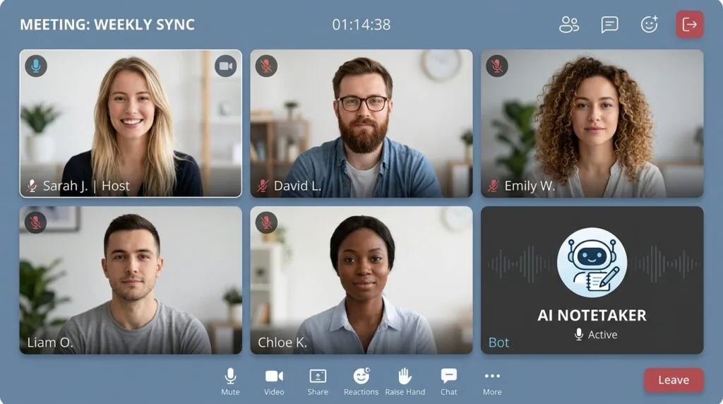 AI notetaker bot visible in Microsoft Teams meeting participant list