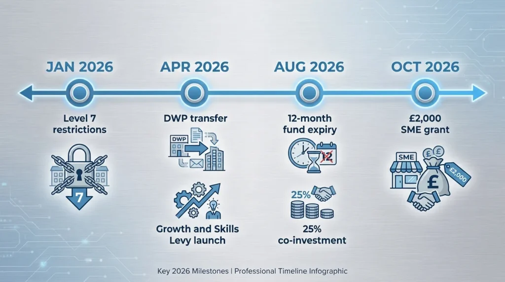 Timeline of 2026 UK Apprenticeship Levy and Growth and Skills Levy changes