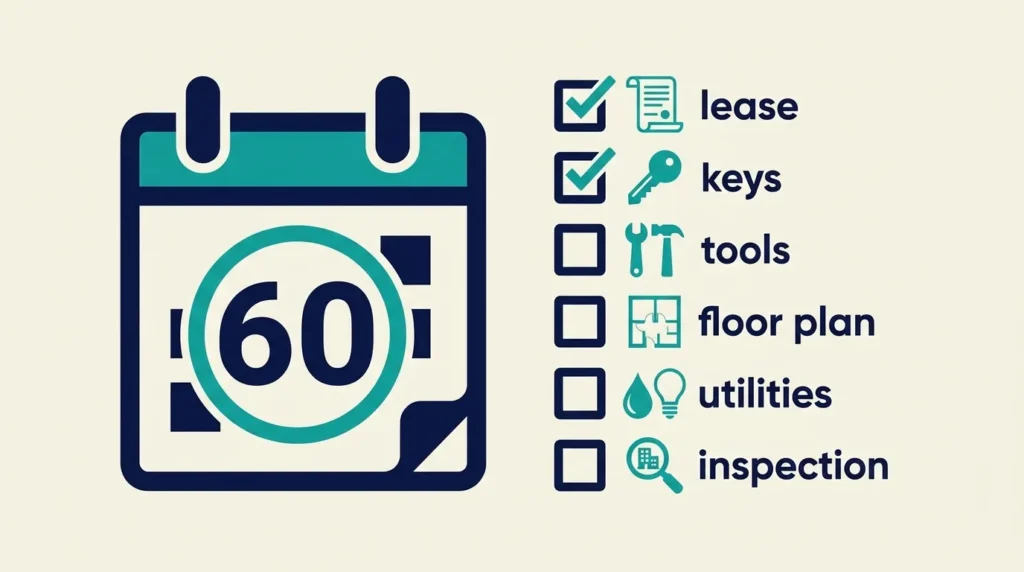 Checklist graphic showing the 60-day business rates Duty to Notify deadline