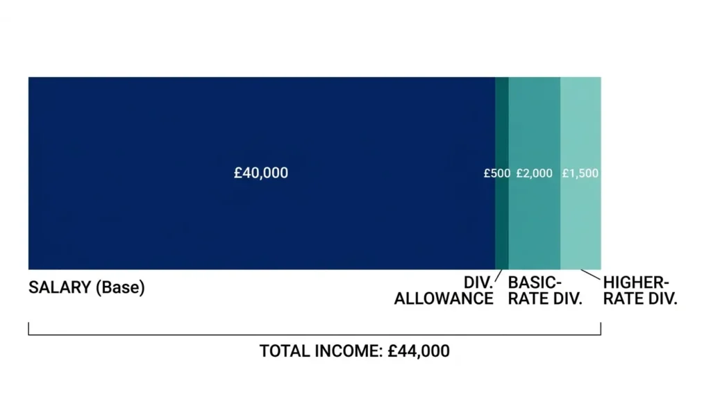 Diagram showing how UK dividend income stacks on top of salary across tax bands