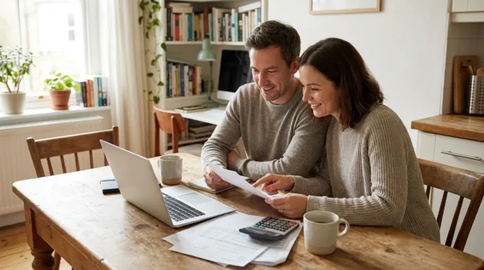 marriage-allowance-self-employed-guide-featured Self-employed couple reviewing Marriage Allowance eligibility on a laptop at their kitchen table