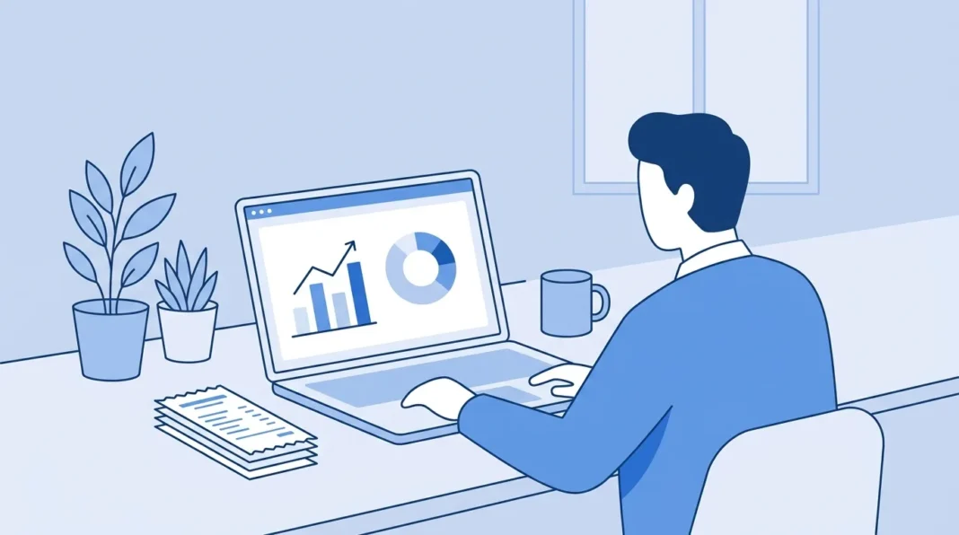 Small business owner using accounting software to keep digital records for Making Tax Digital
