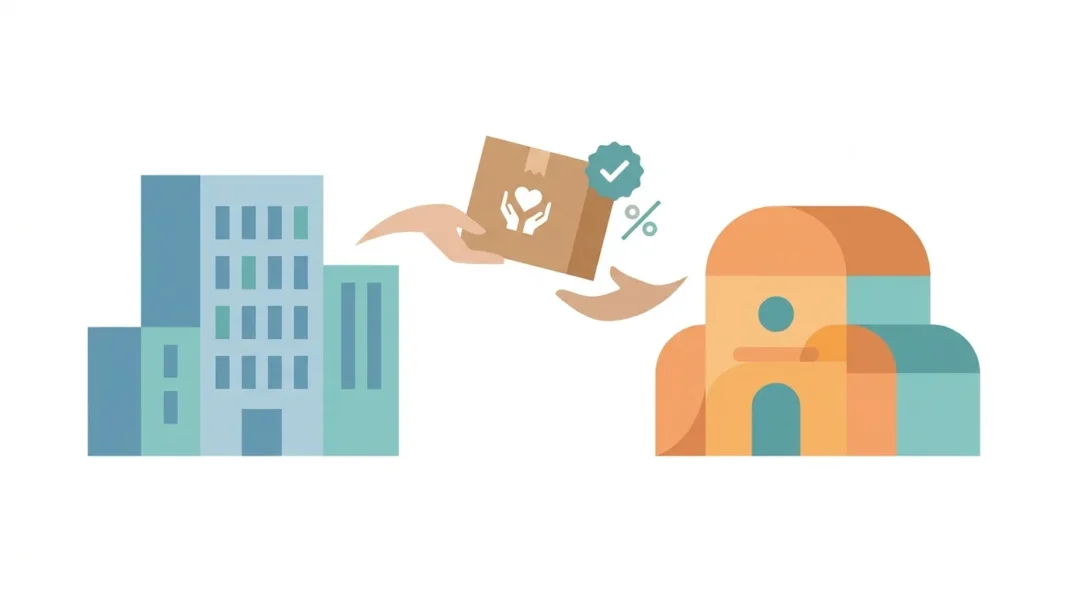Illustration of a UK business donating goods to a registered charity under the new 2026 VAT relief rules