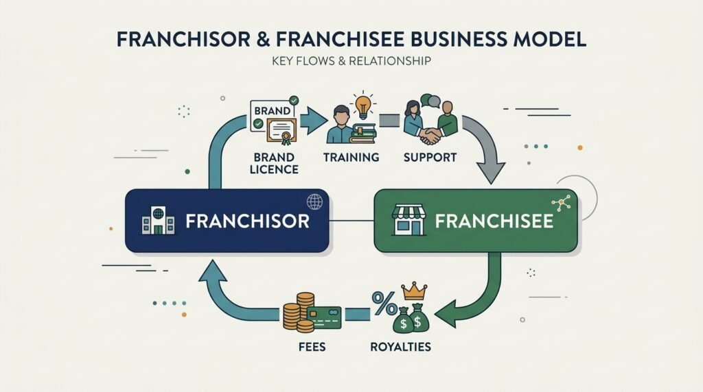 : Diagram showing the franchisor and franchisee relationship in a UK franchise model