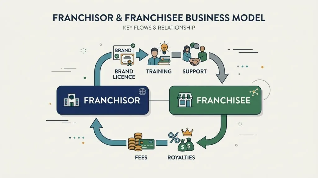 : Diagram showing the franchisor and franchisee relationship in a UK franchise model
