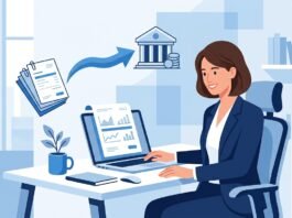 UK small business owner reviewing invoices for invoice financing