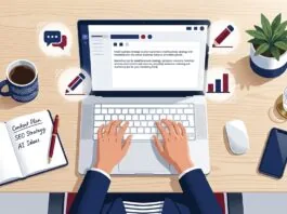 Jasper AI Review: Is It Worth It for UK Small Business? UK small business owner reviewing Jasper AI writing tool on laptop