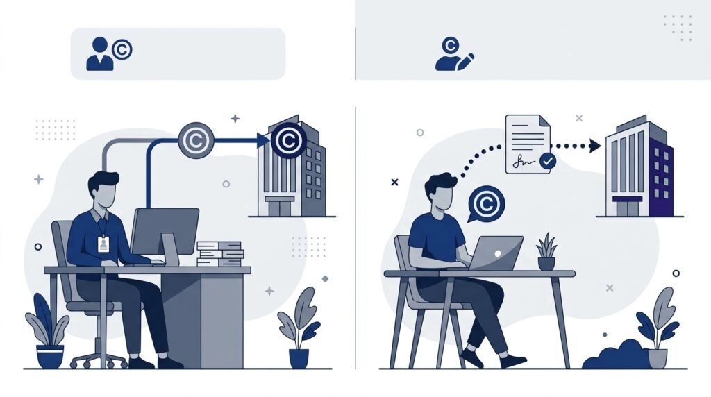 Comparison of copyright ownership rules for UK employees versus freelance contractors