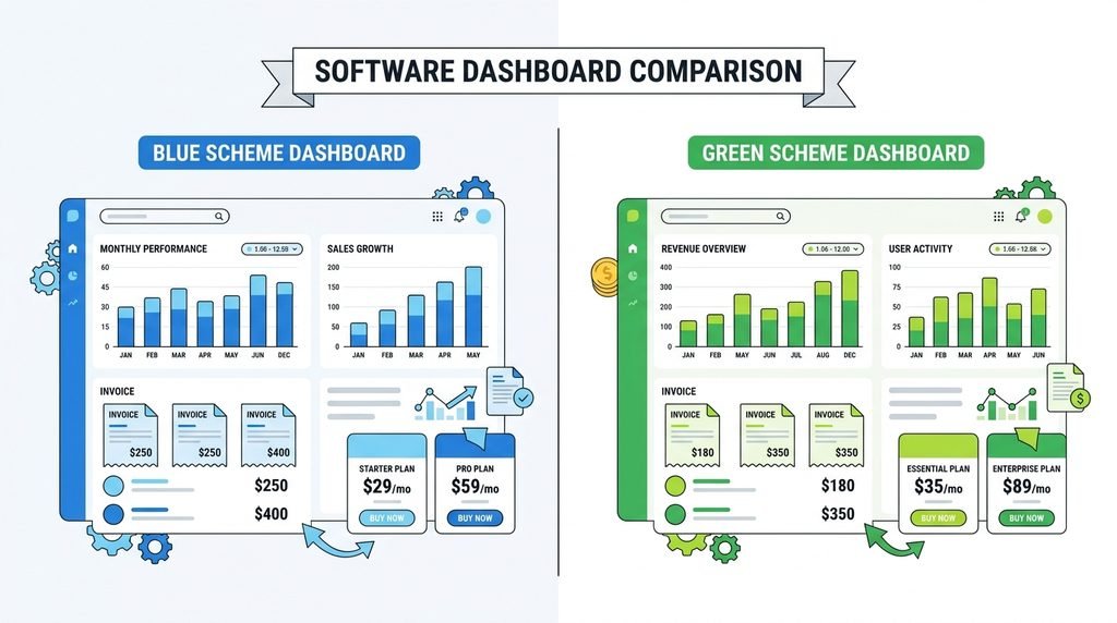 Comparison graphic showing Xero and QuickBooks accounting software side by side