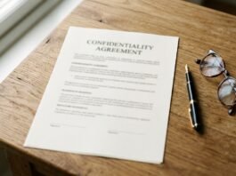 Free UK non-disclosure agreement template document with pen on desk