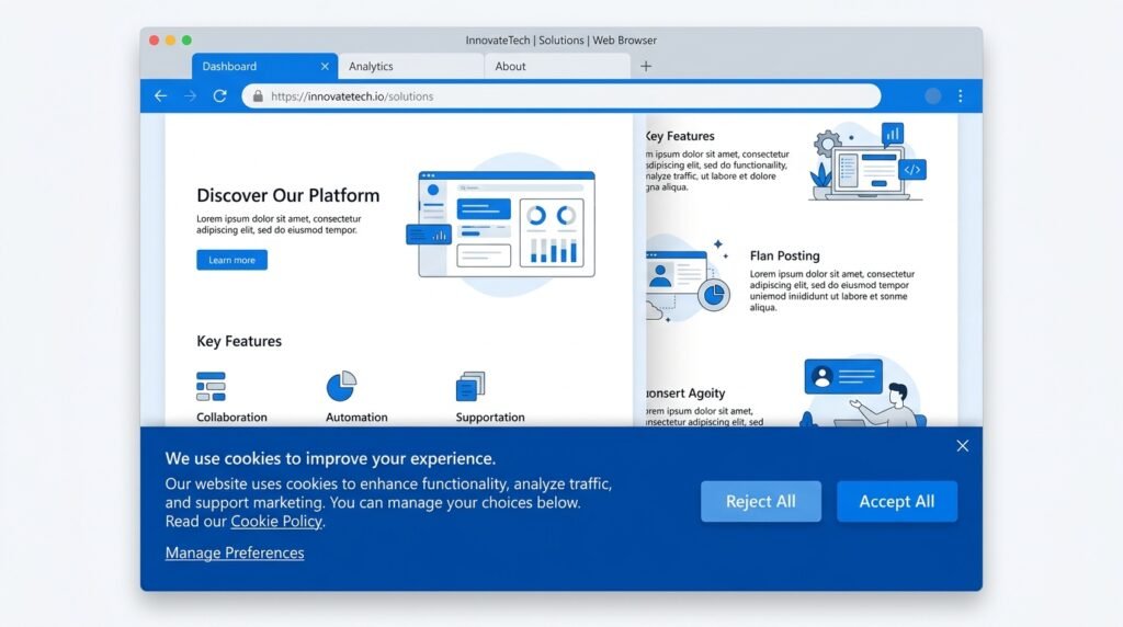  Example of a compliant cookie consent banner with equal accept and reject buttons