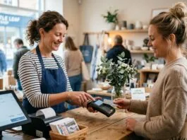Best Payment Gateway for UK Small Business: Fees Compared UK small business owner accepting a contactless card payment using a card reader