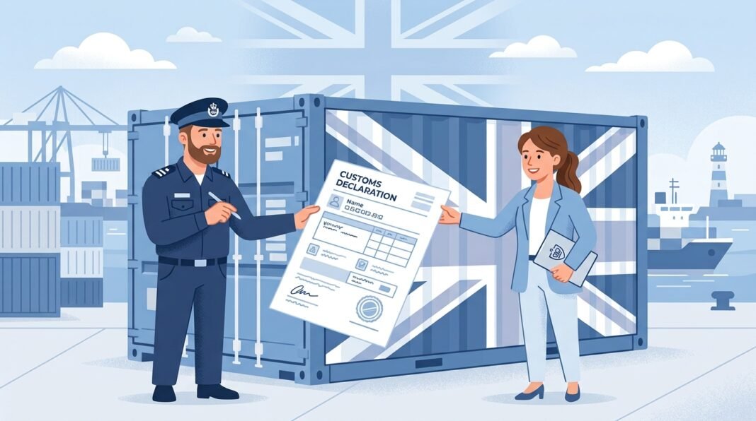 Illustration representing the process of applying for a UK EORI number for customs and trade